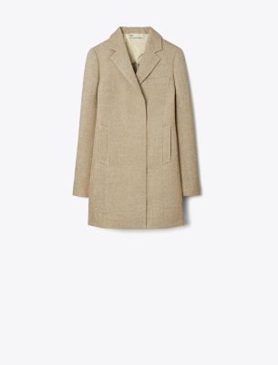 Tory Burch Relaxed Wool Blazer In Brown White Multi