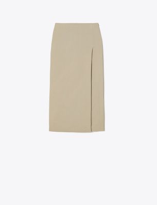 Tory Burch Stretch Faille Wrap Skirt In Gray Taupe