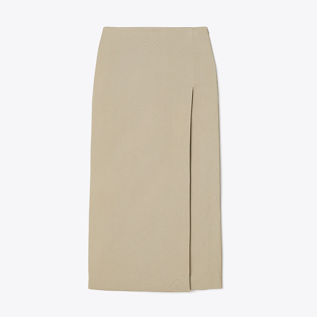 Tory Burch Stretch Faille Wrap Skirt In Gray Taupe