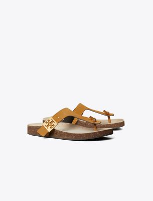 Tory Burch Mellow Leather Buckle Thong Sandals In Rhum/avola
