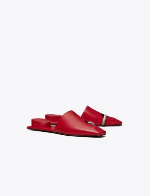 Tory Burch Pierced Mule In Tory Red/silver