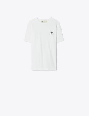 Tory Burch Embroidered Logo T-shirt In White/black