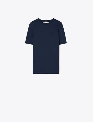 Tory Burch Embroidered Logo T-shirt In Blue