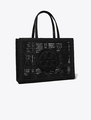 Tory Burch Ella Logo Embroidered Crochet Tote Bag In Black