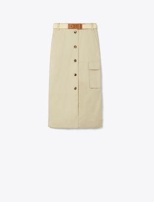 Tory Burch Cotton Poplin Skirt In Natural Khaki