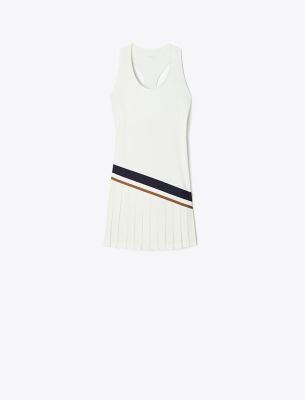 Shop Tory Sport Tory Burch Chevron Pleated Tennis Dress In Snow White/anise Brown