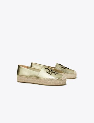 Tory Burch Ines Metallic Logo Espadrilles In Spark Gold