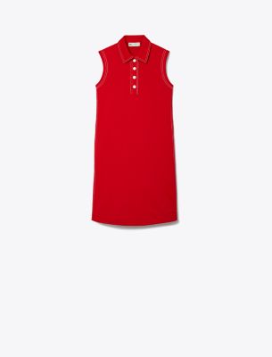 Tory Sport Tory Burch Contrast Stitch Polo Dress In Gala Red