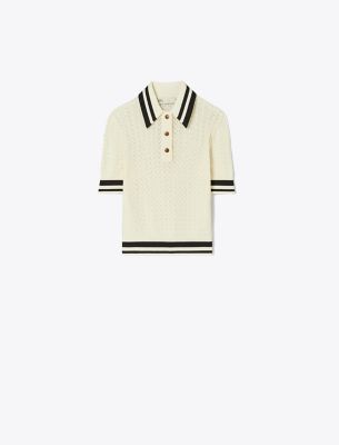 Tory Sport Tory Burch Cotton Pointelle Polo In New Ivory/black