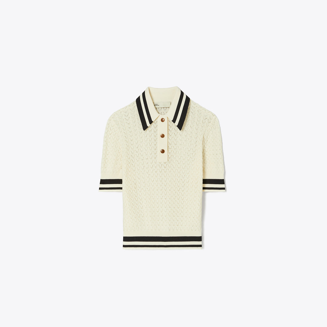 Tory Sport Tory Burch Cotton Pointelle Polo In Metallic