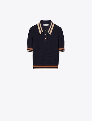 Tory Sport Tory Burch Cotton Pointelle Polo In Tory Navy
