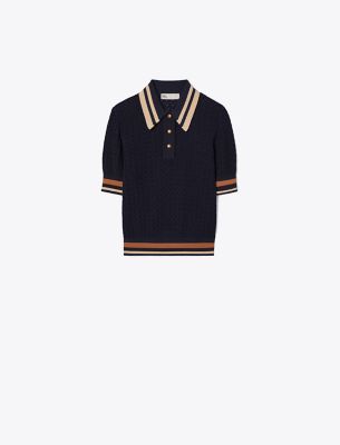 Tory Sport Tory Burch Cotton Pointelle Polo In Tory Navy