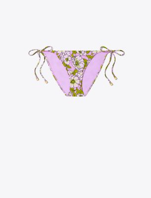 Tory Burch Printed String Bikini Bottom In Pink Bold Flower