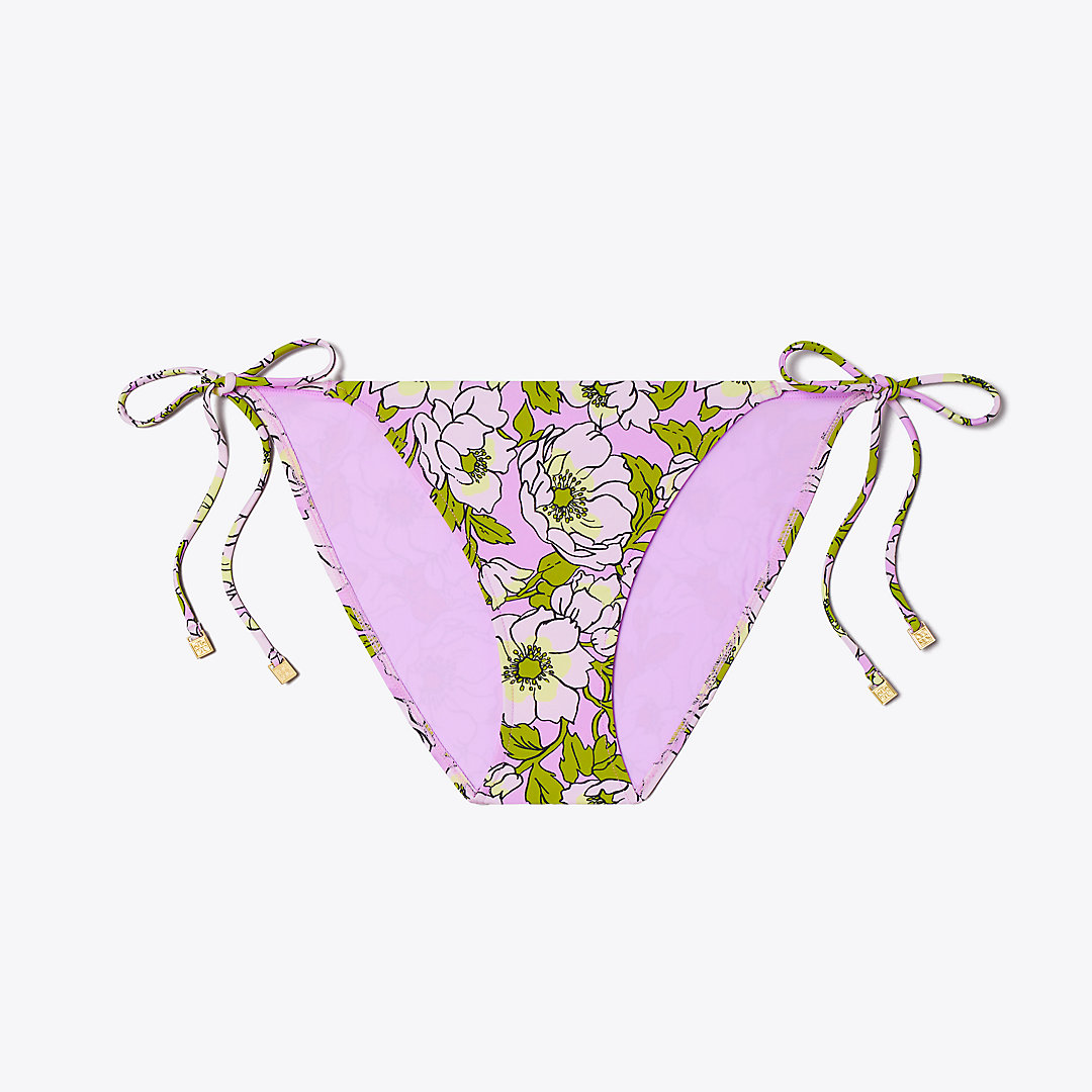 Tory Burch Printed String Bikini Bottom In Pink Bold Flower
