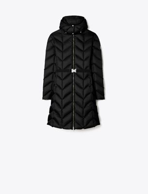 Tory Sport Tory Burch Long Quilted Down Coat In Black