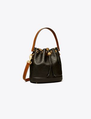 Tory Burch T Monogram Perforated Bucket Bag In Black