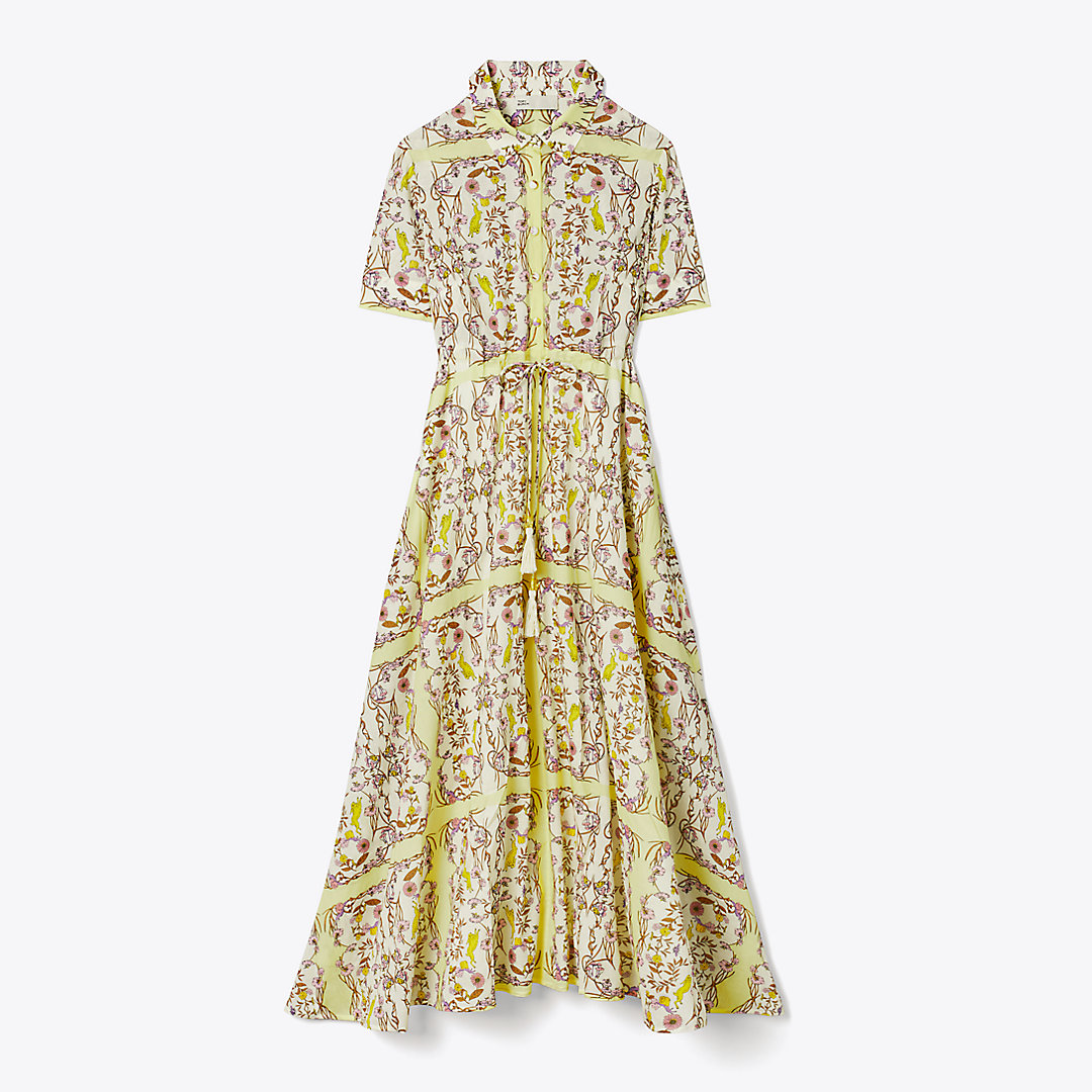 Shop Tory Burch Printed Cotton Shirtdress In Chartreuse Field Convo