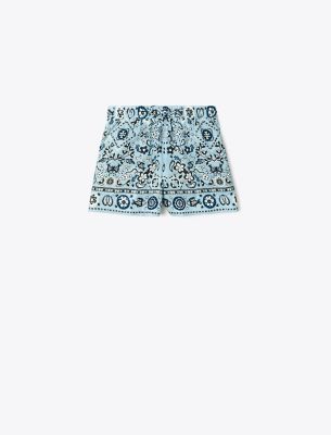 Shop Tory Burch Printed Linen Camp Short In Slate Blue Pisces Dream