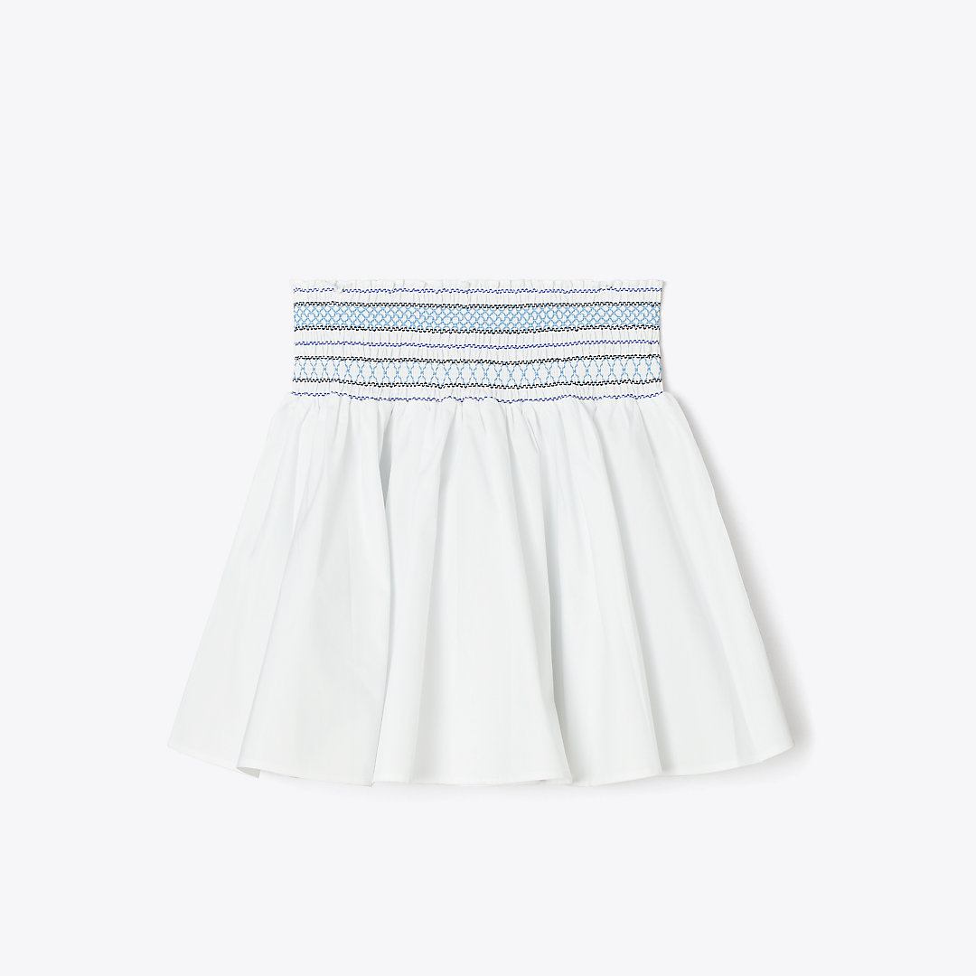 Tory Burch Smocked Cotton Skirt In White