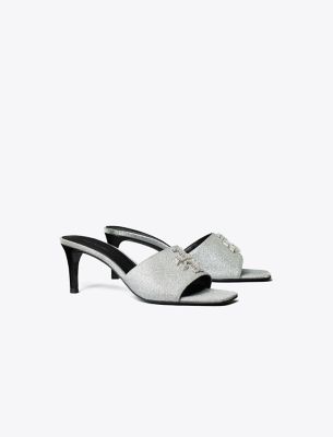 Tory Burch Eleanor Pave Double T Slide Sandals In Diamond/perfect Black