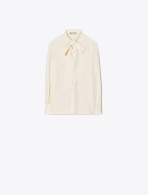 Shop Tory Burch Silk Bow Blouse In New Ivory