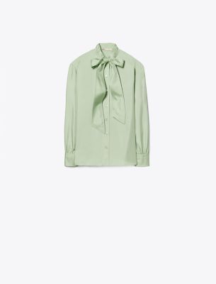 Tory Burch Silk Bow Blouse In Dewdrop