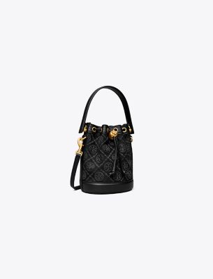 Tory Burch Mini T Monogram Bucket Bag In Black