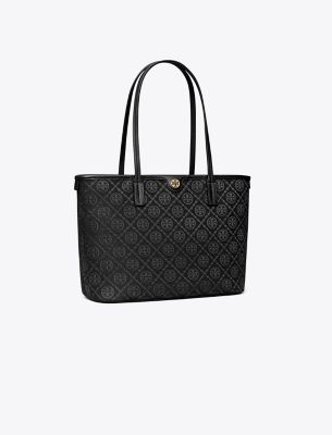 Tory Burch Small T Monogram Zip Tote In Black