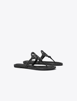 Tory Burch Miller Pave Logo Thong Sandals In Perfect Black