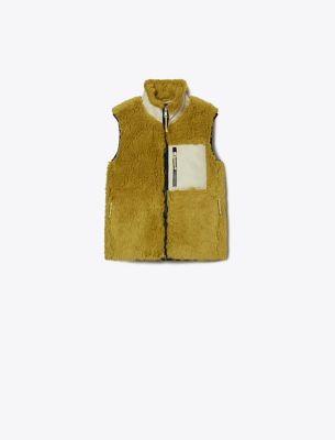 Tory Sport Tory Burch Fleece Zip Vest In Olive Grove