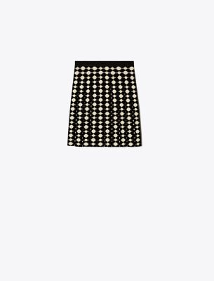 Tory Burch Polka Dot-print Pleated Skirt In Black/vanilla Flower