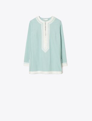 Tory Burch Embroidered Tunic In Pale Blue