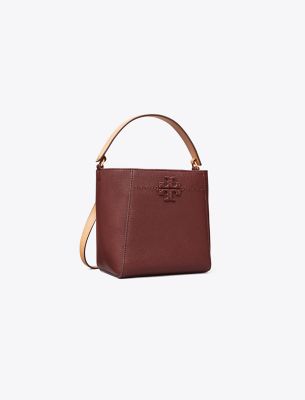 Tory Burch Small Mcgraw Textured Bucket Bag In Muscadine