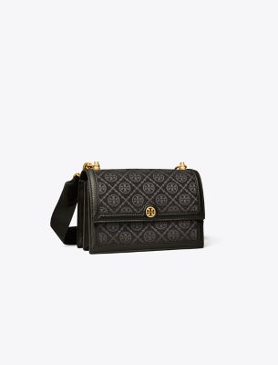 Tory Burch Small T Monogram Shoulder Bag In Black