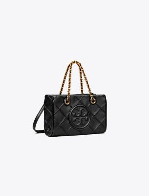 Tory Burch Mini Fleming Soft Leather Top Handle Bag In Black