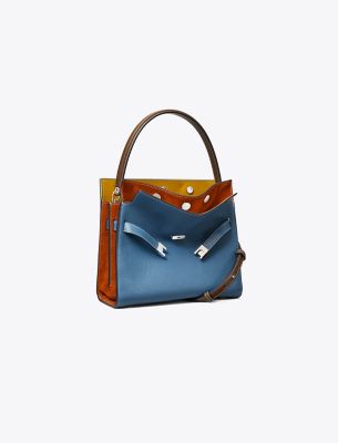 Tory Burch Small Lee Radziwill Double Bag In Wheat Blue