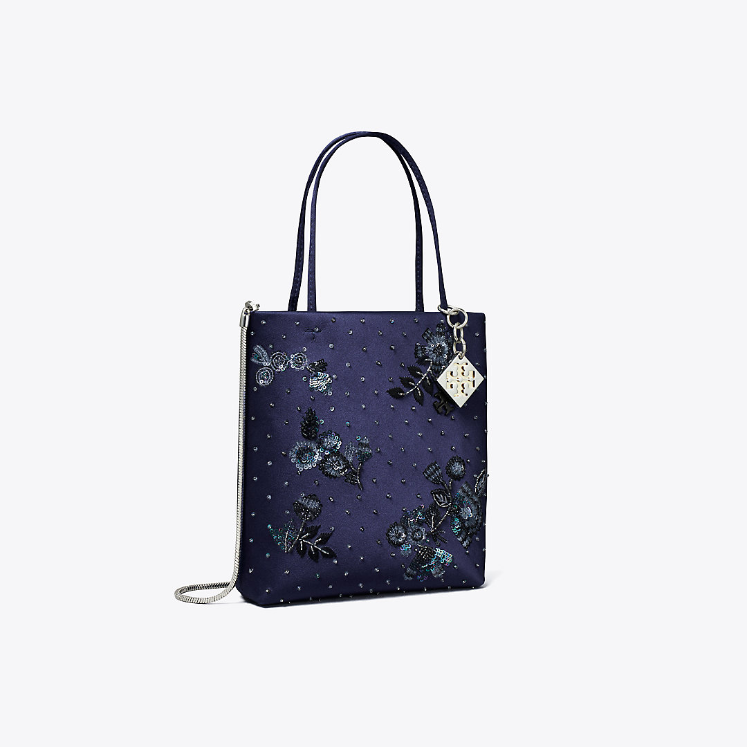 Tory Burch Midnight Embellished Mini Tote In Tory Navy