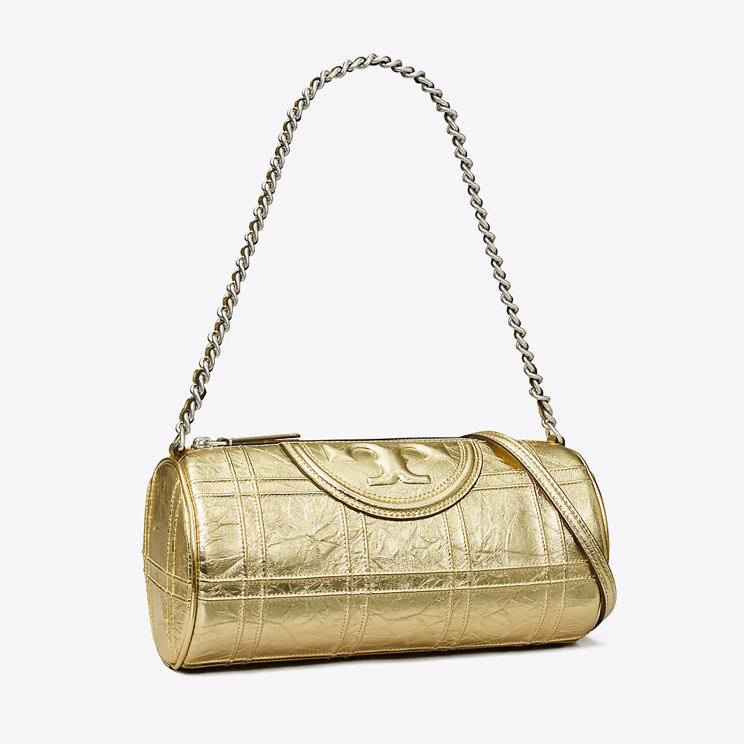 Tory Burch Fleming Metallic Soft Barrel Bag In Gold