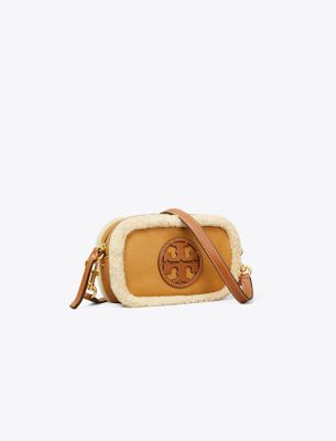 Tory Burch Mini Miller Shearling Crossbody Bag In Brown