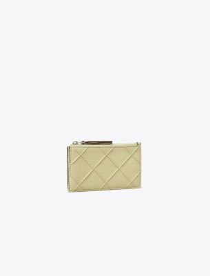 Tory Burch Fleming Soft Zip Card Case In Olive Sprig