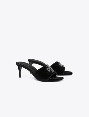 Tory Burch Eleanor Pave Medallion Slide Sandals In Perfect Black