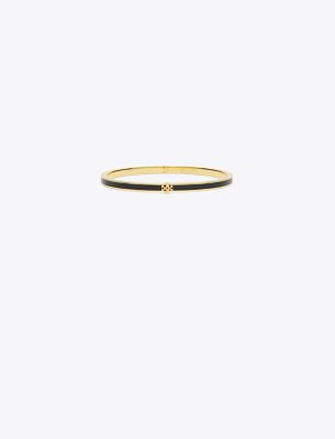 Tory Burch Thin Kira Enamel Bracelet In Tory Gold/black