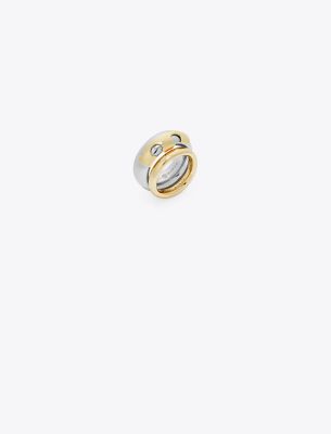 Shop Tory Burch Essential Ring Set In Tory Gold/tory Silver