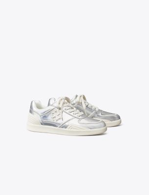 Shop Tory Burch Clover Court Sneaker In Argento/0yster Mushroom