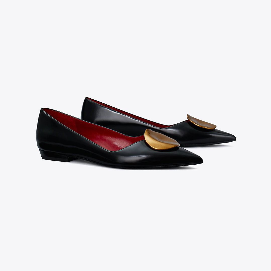 Tory Burch Patos Flat In Perfect Black/ancient Gold