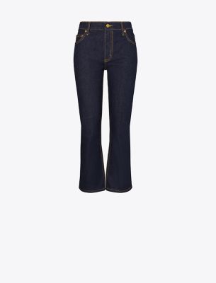 Tory Burch Cropped Flare Jeans In Dark Wash
