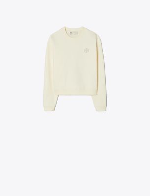 Shop Tory Burch Heavy French Terry Sweatshirt In Ivory Pearl