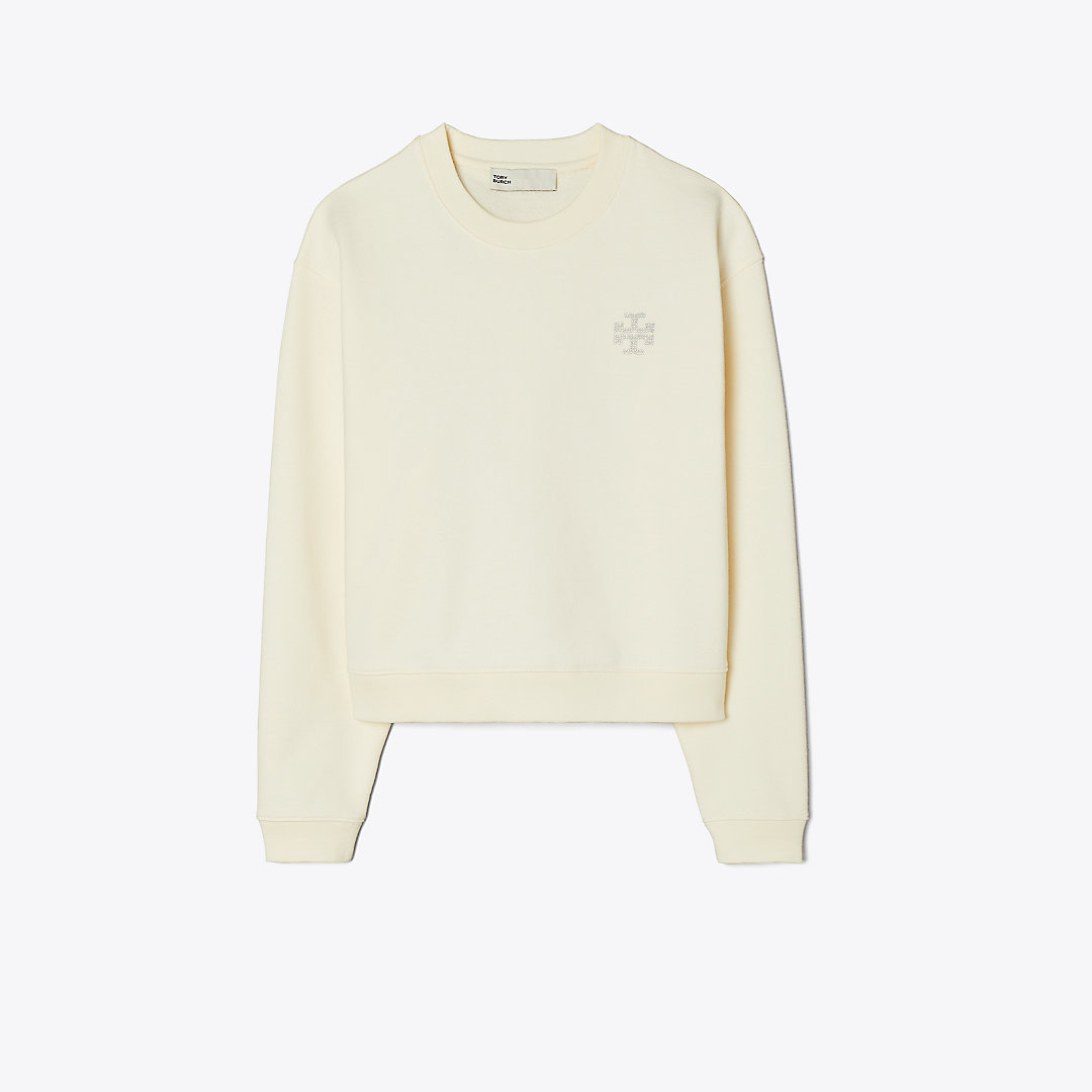 Shop Tory Burch Heavy French Terry Sweatshirt In Ivory Pearl