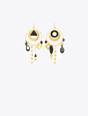 Tory Burch Galaxy Hoop Earrings In Rolled Gold/black Multi