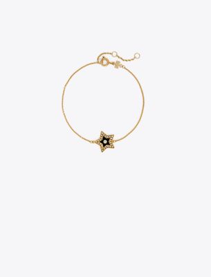 Tory Burch Kira Star Chain Bracelet In Tory Gold/black/crystal